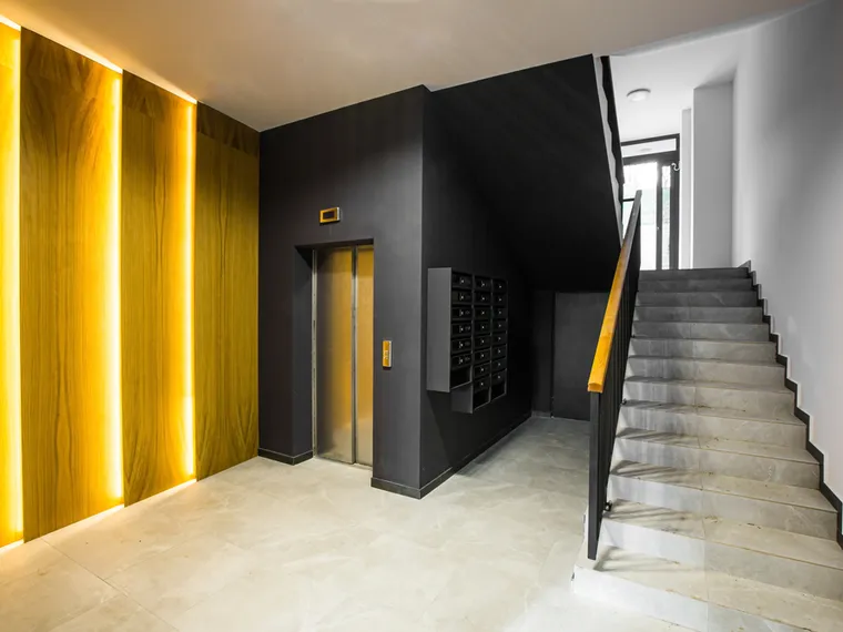 Modern commercial building lobby