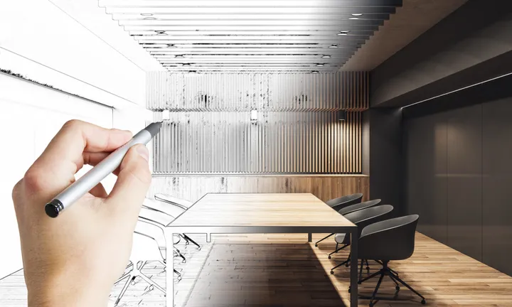 Modern,Hand,Drawn,Meeting,Room,Interior,Sketch,With,Furniture.,Engineering