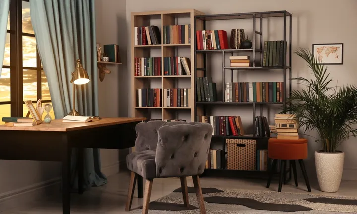 Cozy,Home,Library,Interior,With,Collection,Of,Different,Books,On