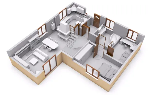 3d,Rendering,Of,House,Interior.,Section,Plane,Of,Cottage,First