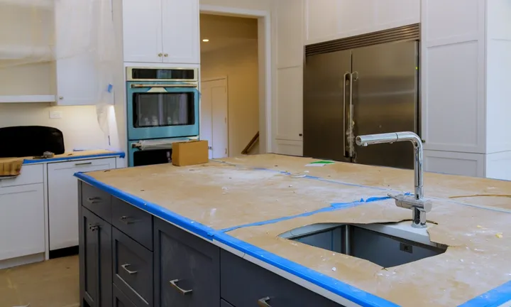 Renovation,Work,Is,In,Progress,In,Modern,Kitchen,Featuring,Exposed